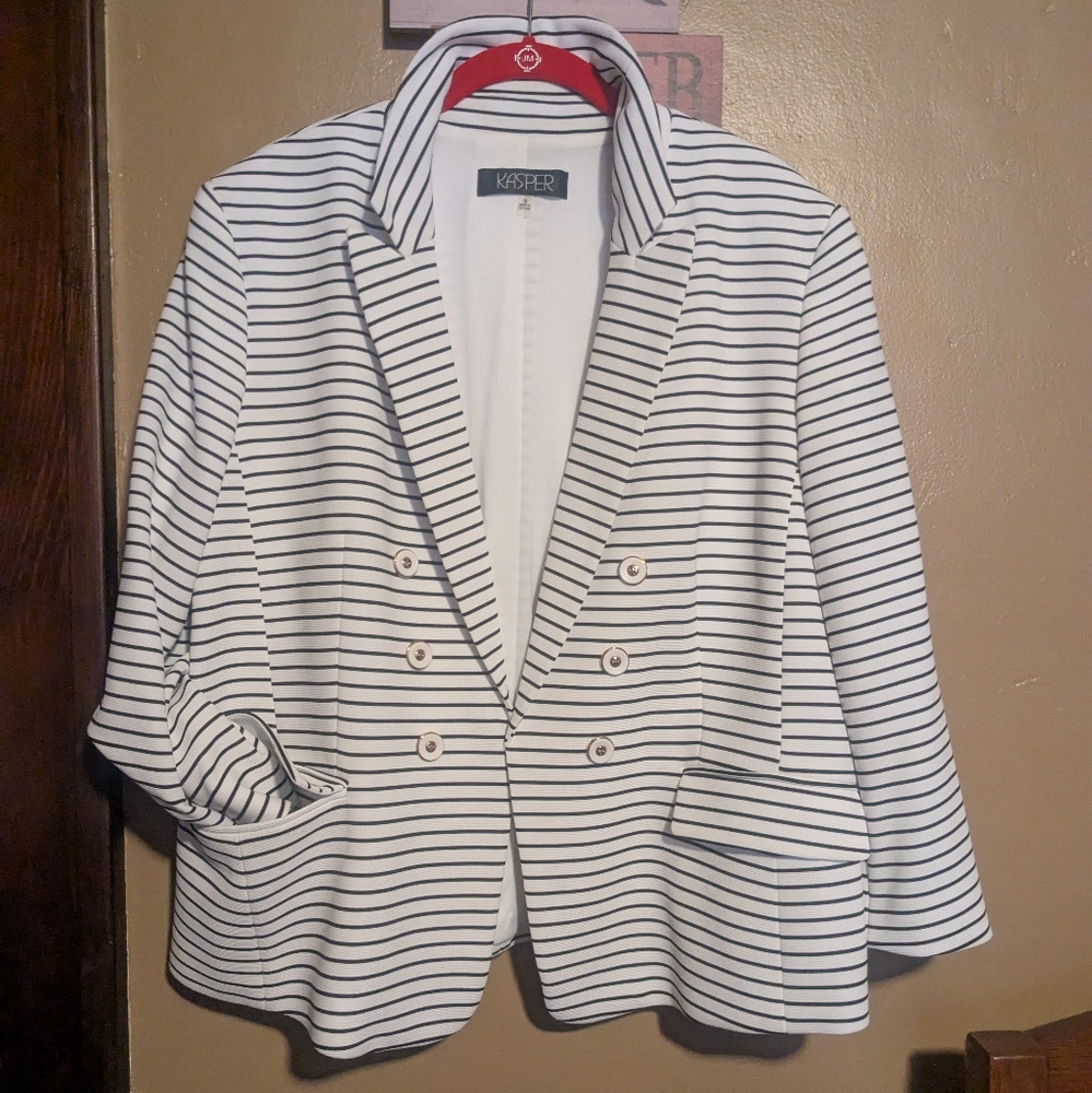 Kasper Women's Double-Breasted Textured Striped Black and White Women's 16